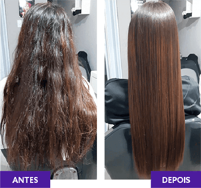 Antes e depois do alisamento Newlizer