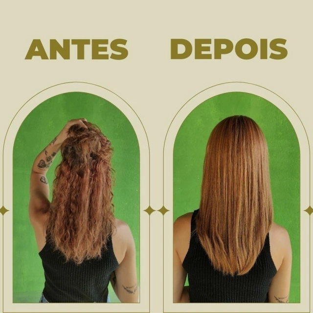 Antes e depois do alisamento Newlizer